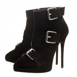 Pre Owned Giuseppe Zanotti Black Buckled Suede Platform Ankle Boots Size 39
