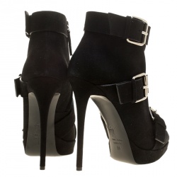 Pre Owned Giuseppe Zanotti Black Buckled Suede Platform Ankle Boots Size 39