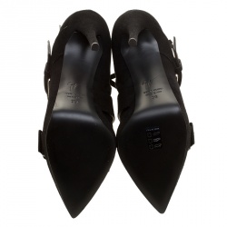 Pre Owned Giuseppe Zanotti Black Buckled Suede Platform Ankle Boots Size 39