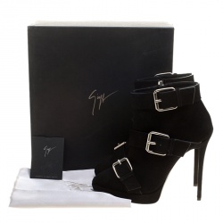 Pre Owned Giuseppe Zanotti Black Buckled Suede Platform Ankle Boots Size 39