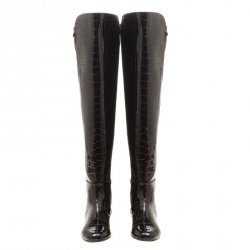 مملوكة مسبقًا بوت جوسيبي زانوتي رينغوتو جلد نقشة التمساح بني لامع فوق الركبة مقاس 38