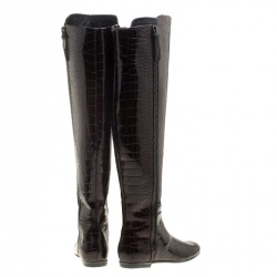 مملوكة مسبقًا بوت جوسيبي زانوتي رينغوتو جلد نقشة التمساح بني لامع فوق الركبة مقاس 38