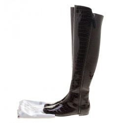 مملوكة مسبقًا بوت جوسيبي زانوتي رينغوتو جلد نقشة التمساح بني لامع فوق الركبة مقاس 38