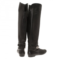 Pre Owned Giuseppe Zanotti Black Leather Logo Plaque Flat Over the Knee Boots Size 41