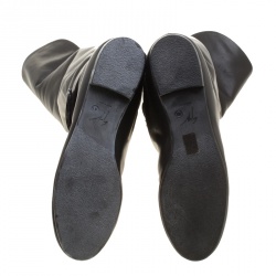 Pre Owned Giuseppe Zanotti Black Leather Logo Plaque Flat Over the Knee Boots Size 41