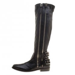 Pre Owned بوت للركبة جوسيبي زانوتي كوباين جلد أسود بسحاب مقاس 41