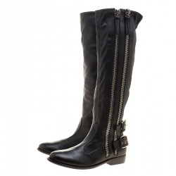 Pre Owned بوت للركبة جوسيبي زانوتي كوباين جلد أسود بسحاب مقاس 41