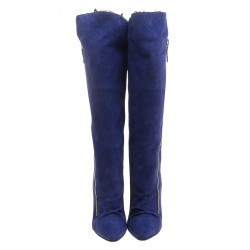 Pre Owned  Giuseppe Zanotti Blue Suede Guaz Fur Lined Wedge Knee Boots Size 38