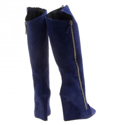 Pre Owned  Giuseppe Zanotti Blue Suede Guaz Fur Lined Wedge Knee Boots Size 38