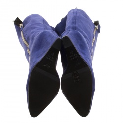Pre Owned  Giuseppe Zanotti Blue Suede Guaz Fur Lined Wedge Knee Boots Size 38