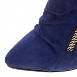 Pre Owned  Giuseppe Zanotti Blue Suede Guaz Fur Lined Wedge Knee Boots Size 38