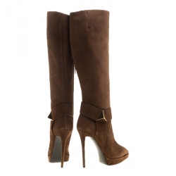 Pre Owned Giuseppe Zanotti Brown Suede Pyramid Stud Platform Knee Boots Size 37