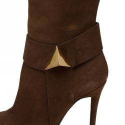 Pre Owned Giuseppe Zanotti Brown Suede Pyramid Stud Platform Knee Boots Size 37
