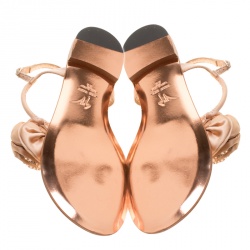 Pre Owned صندل جوسيبي زانوتي بإصبع فلات زهرة زخرفة كريستال جلد وساتان وردي فاتح مقاس 38