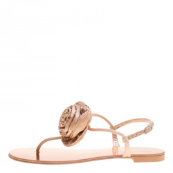 مملوكة مسبقًا Giuseppe Zanotti Blush Pink Satin and Leather Crystal Embellished Flower Flat Thong Sandals Size 41
