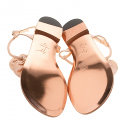 مملوكة مسبقًا Giuseppe Zanotti Blush Pink Satin and Leather Crystal Embellished Flower Flat Thong Sandals Size 41