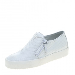 Pre Owned Giuseppe Zanotti White Textured Leather Platform Slip On Sneakers Size 41