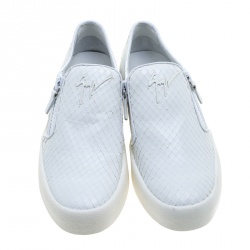 Pre Owned Giuseppe Zanotti White Textured Leather Platform Slip On Sneakers Size 41