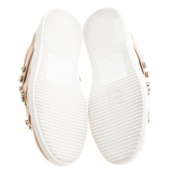 Pre Owned Giuseppe Zanotti Blush Pink Suede and Leather Christie Crystal Embellished Slip On Sneakers Size 37.5