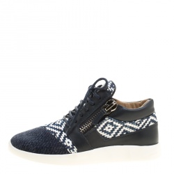 Pre Owned Giuseppe Zanotti Two Tone Woven Leather and Denim Singleg Sneakers Size 38.5