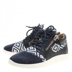 Pre Owned Giuseppe Zanotti Two Tone Woven Leather and Denim Singleg Sneakers Size 38.5