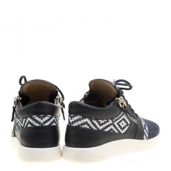 Pre Owned Giuseppe Zanotti Two Tone Woven Leather and Denim Singleg Sneakers Size 38.5