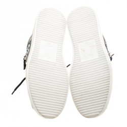 Pre Owned Giuseppe Zanotti Two Tone Woven Leather and Denim Singleg Sneakers Size 38.5