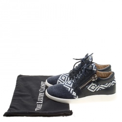 Pre Owned Giuseppe Zanotti Two Tone Woven Leather and Denim Singleg Sneakers Size 38.5