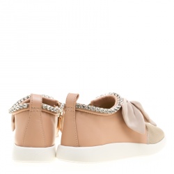 Pre Owned Giuseppe Zanotti Blush Pink Leather and Mesh Panel Bow Crystal Trim Sneakers Size 36