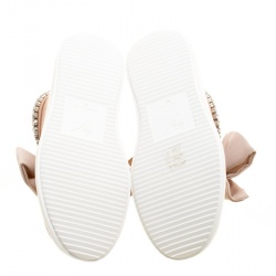 Pre Owned Giuseppe Zanotti Blush Pink Leather and Mesh Panel Bow Crystal Trim Sneakers Size 36