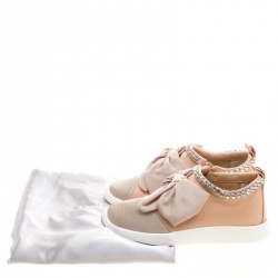 Pre Owned Giuseppe Zanotti Blush Pink Leather and Mesh Panel Bow Crystal Trim Sneakers Size 36