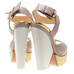 Pre Owned Giuseppe Zanotti Tricolor Leather Peep Toe Platform Ankle Strap Sandals Size 37