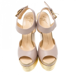 Pre Owned Giuseppe Zanotti Tricolor Leather Peep Toe Platform Ankle Strap Sandals Size 37