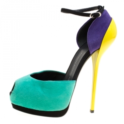 Giuseppe Zanotti Mulitcolor Suede Peep Toe Platform Ankle Strap Sandals Size 39