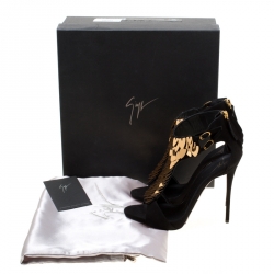 Pre Owned Giuseppe Zanotti Black Suede Coline Sequin Embellished Sandals Size 37