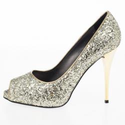 مملوكة مسبقًا Giuseppe Zanotti Gold Glitter Peep Toe Pumps Size 38