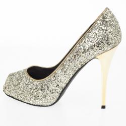 مملوكة مسبقًا Giuseppe Zanotti Gold Glitter Peep Toe Pumps Size 38