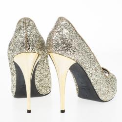 مملوكة مسبقًا Giuseppe Zanotti Gold Glitter Peep Toe Pumps Size 38