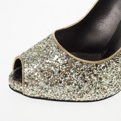 مملوكة مسبقًا Giuseppe Zanotti Gold Glitter Peep Toe Pumps Size 38