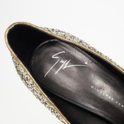 مملوكة مسبقًا Giuseppe Zanotti Gold Glitter Peep Toe Pumps Size 38