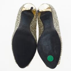مملوكة مسبقًا Giuseppe Zanotti Gold Glitter Peep Toe Pumps Size 38