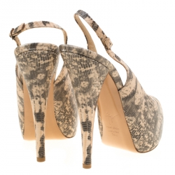 مملوكة مسبقًا صندل جوسيبي زانوتي فتحة كعب نعل سميك مقدمة مفتوحة مونرو جلد نقش سحلية بيج مقاس 38.5