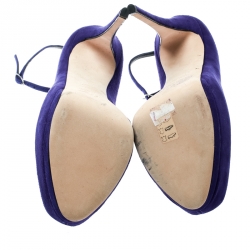 Pre Owned Giuseppe Zanotti Blue Suede Ankle Strap Peep Toe Platform Pumps Size 40