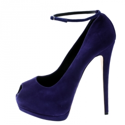 Pre Owned Giuseppe Zanotti Blue Suede Ankle Strap Peep Toe Platform Pumps Size 40