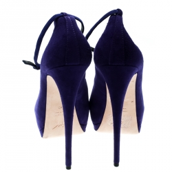 Pre Owned Giuseppe Zanotti Blue Suede Ankle Strap Peep Toe Platform Pumps Size 40