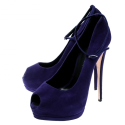 Pre Owned Giuseppe Zanotti Blue Suede Ankle Strap Peep Toe Platform Pumps Size 40