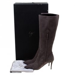 مملوكة مسبقًا حذاء بوت جوسيبي زانوتي طول ركبة مقدمة مدببة سويدي رمادي مقاس 38