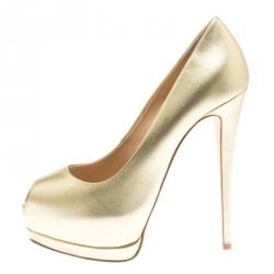 Pre Owned حذاء كعب عالي جوسيبي زانوتي نعل سميك مقدمة مفتوحة جلد لامع نقش تمساح رمادي مقاس 40