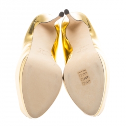 مملوكة مسبقًا حذاء كعب عالي جوسيبي زانوتي نعل سميك مقدمة مفتوحة جلد ذهبي غير لامع ميتالك مقاس 40