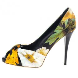 Pre Owned Giuseppe Zanotti Floral Silk Peep Toe Pumps Size 39